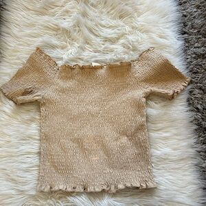 Beige Smocked Off-Shoulder Top
